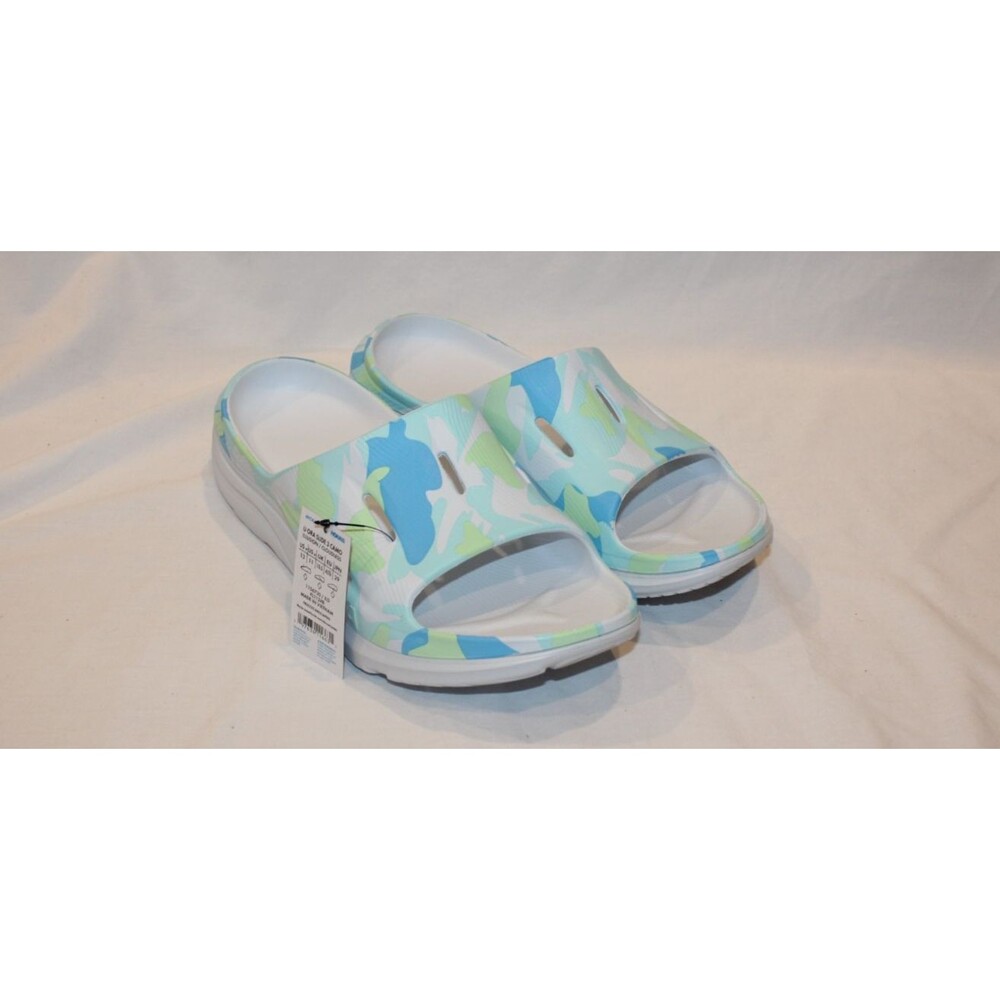 HOKA Men's U Ora Recovery Slide Sandals White Camo Blue Green NWT sz 12 - Picture 3 of 6